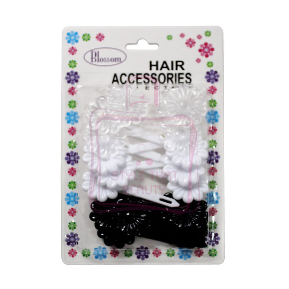 Blossom Hair Accessories Collection Flower Shaped Clear, White and Black